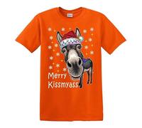 Merry KissMyAss DUNKY Maglietta da uomo divertente regalo di Natale scherzo, T-shirt Arancione Stampa Bianca, 3XL