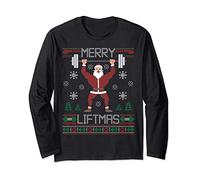 Merry Liftmas Ugly Christmas Sweater Santa Claus Gym Workout Maglia a Manica