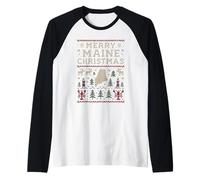 Merry Maine Camicia di Natale Ugly Sweater Me Lobster Moose Maglia con Maniche Raglan