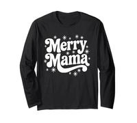 Merry Mama Christmas Mom Retro Groovy Holiday Mom Citazione Maglia a Manica
