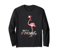 Merry Pinkmas Flamingo in Abito Natalizio con Il Berretto Maglia a Manica