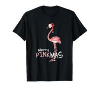 Merry Pinkmas Flamingo in Abito Natalizio con Il Berretto Maglietta