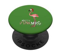 Merry Pinkmas Flamingo in abito natalizio con il berretto PopSockets PopGrip Adesivo