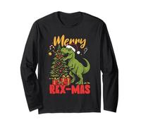 Merry Rex-mas Babbo Natale Dinosauro retrò Natale Dino Maglia a Manica