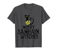 Merry Samhain streghe t-shirt pentagramma gatto strega t shirt Maglietta