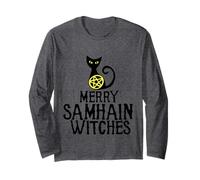 Merry Samhain Streghe t-Shirt Strega Gatto Pentagramma t Shirt Maglia a Manica
