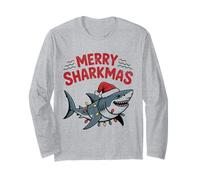 Merry Sharkmas Divertente Shark Santa Hat Brutto Maglione di Natale Maglia a Manica