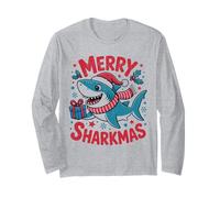 Merry Sharkmas Divertente Shark Santa Hat Brutto Maglione di Natale Maglia a Manica