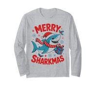 Merry Sharkmas Divertente Shark Santa Hat Brutto Maglione di Natale Maglia a Manica