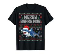 Merry Sharkmas Shark Lights Santa Funny Brutto Natale Maglietta