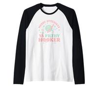 Merry Stitchmas Ya Filthy H0oker Divertente Crochet Natale Maglia con Maniche Raglan