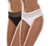 Merry Style Culotte Eleganti Mutande Donna Cotone comode Slip Donna Cotone Hipster Traspiranti Elasticizzate in Pizzo Intimo Femminile Quotidiano MSGAB21 (Nero/Bianco (2Pack), XL)