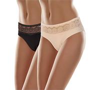 Merry Style Culotte Eleganti Mutande Donna Cotone comode Slip Donna Cotone Hipster Traspiranti Elasticizzate in Pizzo Intimo Femminile Quotidiano MSGAB21 (Nero/Beige (2Pack), L)