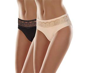 Merry Style Culotte Eleganti Mutande Donna Cotone comode Slip Donna Cotone Hipster Traspiranti Elasticizzate in Pizzo Intimo Femminile Quotidiano MSGAB21 (Nero/Beige (2Pack), M)