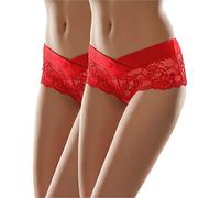 Merry Style Culotte Hipster Eleganti Mutande Donna Cotone Leggere Slip Donna Cotone Shorts comode Traspiranti Elasticizzate in Pizzo Intimo Femminile MSGAB155 (Rosso (2Pack), S)