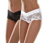 Merry Style Culotte Hipster Eleganti Mutande Donna Cotone Leggere Slip Donna Cotone Shorts comode Traspiranti Elasticizzate in Pizzo Intimo Femminile MSGAB155 (Nero/Bianco (2Pack), M)