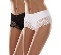 Merry Style Culotte Hipster Eleganti Mutande Donna Cotone morbide Slip Donna Cotone Boxer comode Traspiranti Elasticizzate in Pizzo Intimo Femminile Confortevole MSGAB107 (Nero/Bianco (2Pack), S)