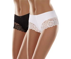 Merry Style Culotte Hipster Eleganti Mutande Donna Cotone morbide Slip Donna Cotone Boxer comode Traspiranti Elasticizzate in Pizzo Intimo Femminile Confortevole MSGAB107 (Nero/Bianco (2Pack), L)