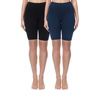 Merry Style Leggings Corti Pantaloncini Donna 2 Pack MS10-200 (Nero/Blu Marino(2Pack), M)