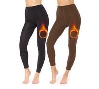 Merry Style Leggings Donna Termici Pantaloni Donna Invernali Caldi Abbigliamento Outdoor Leggins Pile Pantacollant MS-ATX-441 (2 Pezzi Nero/Marrone, XS-S)