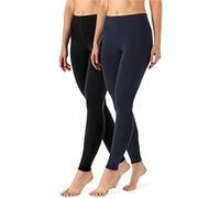 Merry Style Leggings Lunghi Donna in Viscosa con Elastan Ampia Pantaloni Donna Banda Elastica Leggins 2 Pack MS10-143 (Nero/Navy, S)