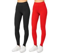 Merry Style Leggings Lunghi Donna MS10-143 (Nero/Rosso, XL)