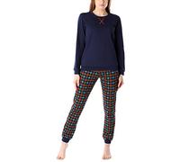 Merry Style Pigiama Manica Lunga Donna MS10-168 (Navy (Arancione a Scacchi), XL)