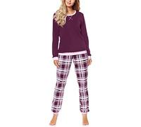 Merry Style Pigiama Manica Lunga Donna MS10-168(Vino Quadri, 3XL)