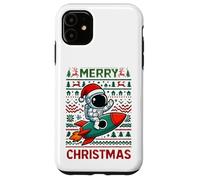 Merry Ugly Christmas Funny Santa Astronaut Riding Rocket Custodia per iPhone 11