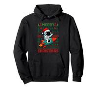 Merry Ugly Christmas Funny Santa Astronaut Riding Rocket Felpa con Cappuccio