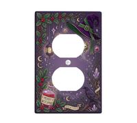 Merry Witchmas Holiday Quote Witch Hat Christmas Duplex Outlet Covers Plate | Agrifoglio Vines, Corvo Arroccato Sul Ramo, Bottiglia Pozione Con Testo, Luna Celeste E Motivi Stella, Accenti Occulto Casa