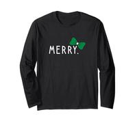 Merry with Green Christmas Bow Sottile, Minimal Funny Holiday Maglia a Manica