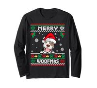 Merry Woofmas Pit Bull Dog Funny Ugly Christmas Sweater Xmas Maglia a Manica