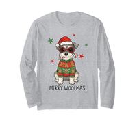 Merry Woofmas Schnauzer Cane di Natale Che Indossa Il Cappello di Babbo Natale Carino Maglia a Manica