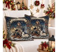 Merry Yule - Set di 2 federe per cuscino con solstizio d'inverno | Federe per cuscini a tema solstizio d'inverno, fantasioso paesaggio forestale, mitico cervo boschivo