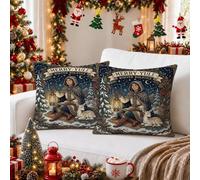 Merry Yule - Set di 2 federe per cuscino da 40,6 x 40,6 cm | Federe per cuscini a tema solstizio d'inverno, fantasioso paesaggio forestale, mitico cervo boschivo