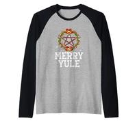 Merry Yule - Winter Solstice - Holly Pentagram - Gift Maglia con Maniche Raglan