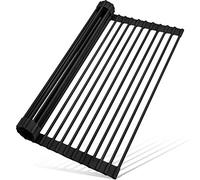 MERRYBOX Scolapiatti arrotolabile in silicone, 52 x 33 cm, multiuso, pieghevole, resistente al calore e antiruggine, per lavello da cucina, grande, nero