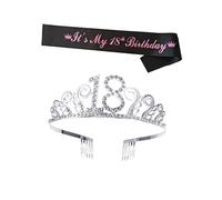 MERRYHAPY 1 Set 18 fascia da festa Fascia del 18° compleanno fascia di compleanno diadema di di strass fascia di strass fascia per festa di cintura galateo da festa