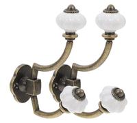 MERRYHAPY 2 Pezzi Gancio Appendiabiti da Parete in Lega di Zinco Vintage Doppio Gancio Resistente e Anticorrosione, per Armadio e Bagno in Stile Classico Oro