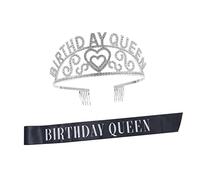 MERRYHAPY 2pezzi Coroncina Compleanno Con Fascia Stampa Lettere Set Elegante Per Feste Di Compleanno Decorazioni Regali Per Regine e Principesse Con Strass e Fascia