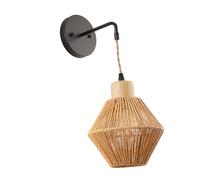 MERRYHAPY Applique da Parete Vintage in Rattan Intrecciato Lampada da Comodino e Corridoio Applique da Parete Interno Stile Rustico per Soggiorno e Camera da Letto Senza Fonte Luminosa