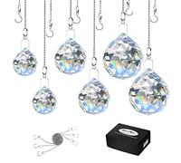 MerryNine - Set di ciondoli a sfera con prisma in cristallo trasparente K9 con ciondolo a forma di acchiappasole e arcobaleno, per appendere prismi con linea di pesce, 50 mm, 6 pezzi)