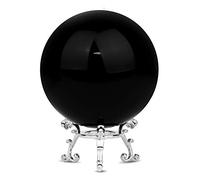 MerryNine - Sfera di cristallo K9, 80 mm, con elegante supporto metallico e custodia in microfibra, accessorio decorativo e fotografico (nero)