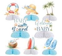 Merrystorm 8 pezzi Centrotavola a nido d'ape per baby shower a tema spiaggia surf decorazione tavolo baby shower blu oceano baby shower centrotavola set di decorazioni da tavolo in carta su entrambi i