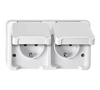 Merten, Doppia presa elettrica Schuko, montaggio orizzontale, con protezione anti-contatto, Aquastar, Bianco, MEG2320-8019