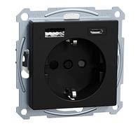 Merten - Presa Schuko con caricatore USB, nero opaco, sistema M, MEG2367-0403,