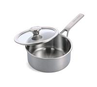 Merten & Storck Pentola a Induzione, Acciaio Inox 18 cm/2 L con Coperchio, Professionale, Multistrato, Segni di Misura, Cerchietti antigoccia, Coperchio in Vetro, Lavabile in Lavastoviglie e in Forno