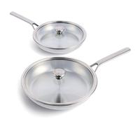 Merten & Storck Tri-PLy Batteria di Pentole 2 Pezzi con Coperchi,26cm & 30cm,a Induzione in Acciaio Inox,sicure per gli utensili in metallo,Multi Clad,lavabili in lavastoviglie e in forno,Argento