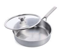 Merten & Storck Tri-Ply Padelle per Sauté in Acciaio Inox 26cm/3,4L con Coperchio, Professionale, Multi Clad, Indicatori di Misura, Coperchio in Vetro, Induzione, Forno Sicuro fino a 200°C, Argento